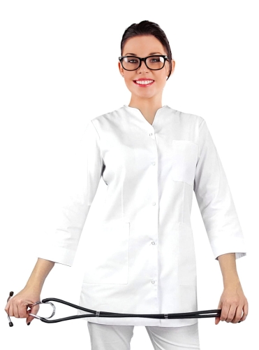 Naisten 3/4-hihainen valkoinen lääkärintakki