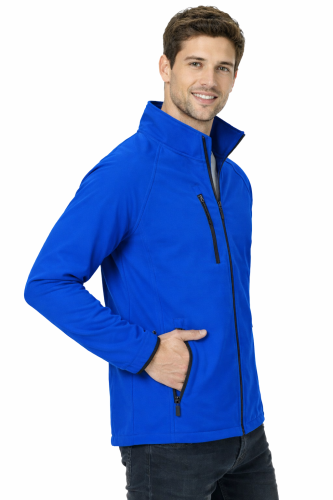 Kurtka męska softshell z kieszeniami zapinana na zamek kolor chabrowy widok z boku.png