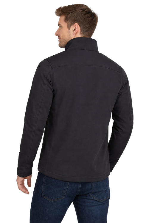 Kurtka męska softschell zapinana na zamek trzy kieszenie kolor czarny widok z tyłu.png