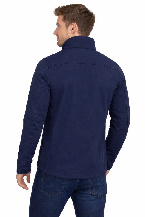 Kurtka męska softschell zapinana na zamek trzy kieszenie kolor granatowy widok z tyłu.png