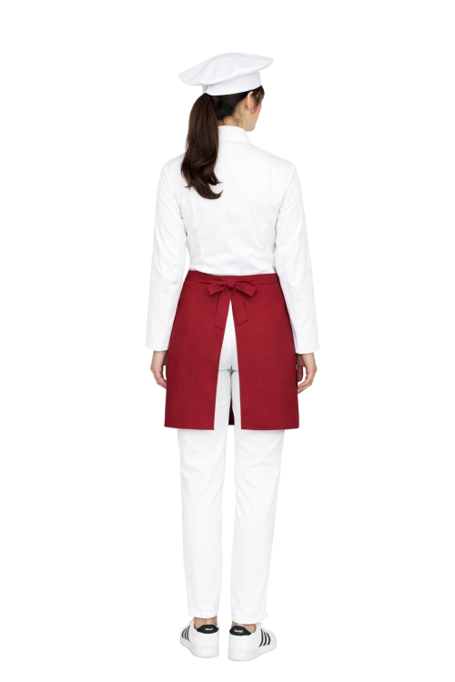 Zestaw kucharski biały damski, uniform kucharski kompletny,bordowa zapska ,długi rekaw