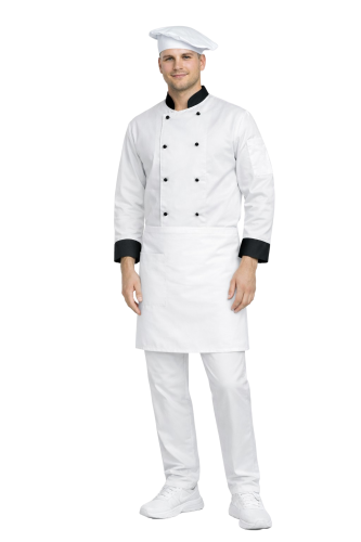 Zestaw gastronomiczny  z długim rękawem  bluza z czarnymi wstawkami  zapaska w kolorze  białym