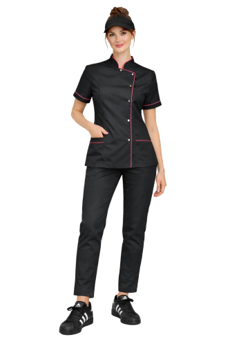 zestaw kucharski w kolorze czarnym na napy z różową lamówką.png