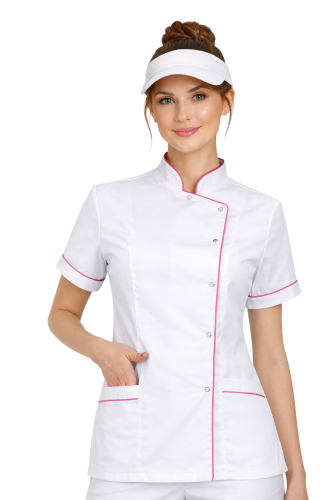 BLUZA KUCHARSKA NA ZATRZASKI Z RÓŻOWĄ LAMÓWKĄ.png