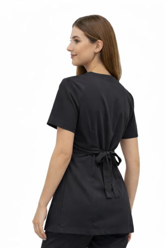 Tunika kopertówka  czarna krótki rękaw, żakiet kopertowy basic premium