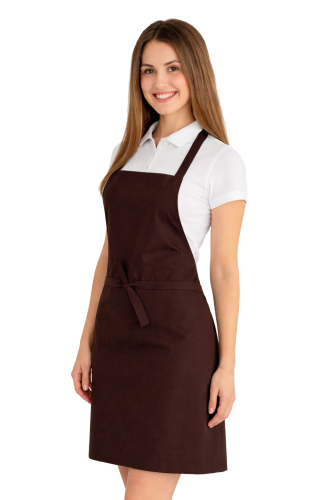 Fartuszek do kuchni dla gastronomii kolor ciemny brąz widok z boku.png