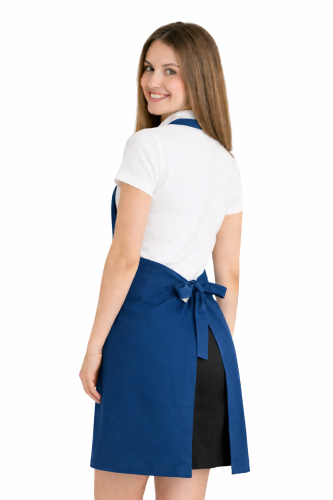 Fartuszek do kuchni dla gastronomii kolor ciemny niebieski widok z tyłu.png