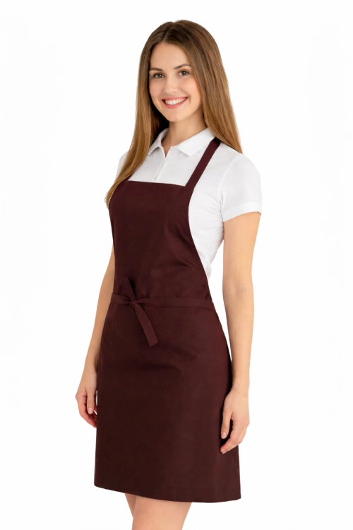 Fartuszek do kuchni dla gastronomii kolor śliwkowy widok z boku.png