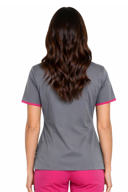 Kosmetyczny żakiet medyczny szary  z lamówką amarantową