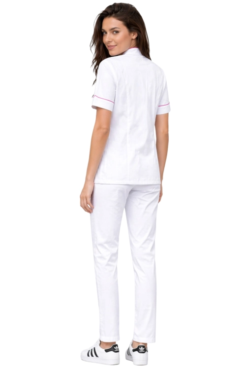 Biała bluza z różową lamówką  na napy  i białe cygaretki w komplecie MEDICAL BEAUTY