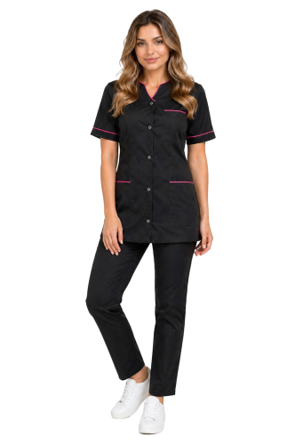 Komplet medyczny damski PHARMACY COMFORT czarny  z różową  lamówką