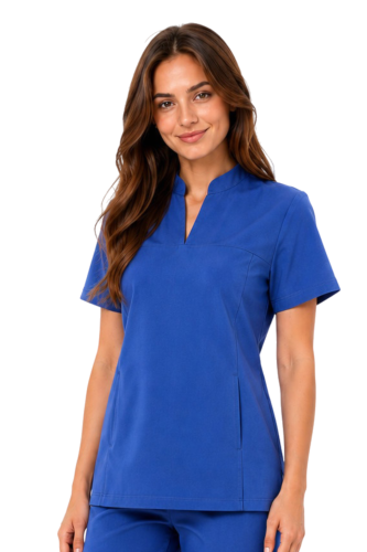 Cbabrowa bluza medyczna ze stójką  damska BASIC PREMIUM_przód.png